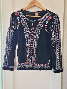 Anthropologie One September Embroidered Floral Blouse Medium Like New